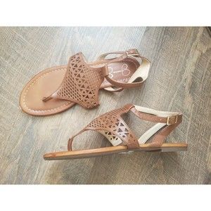 Jessica Simpson Womens 8 Brown Faux Leather Strappy Sandals